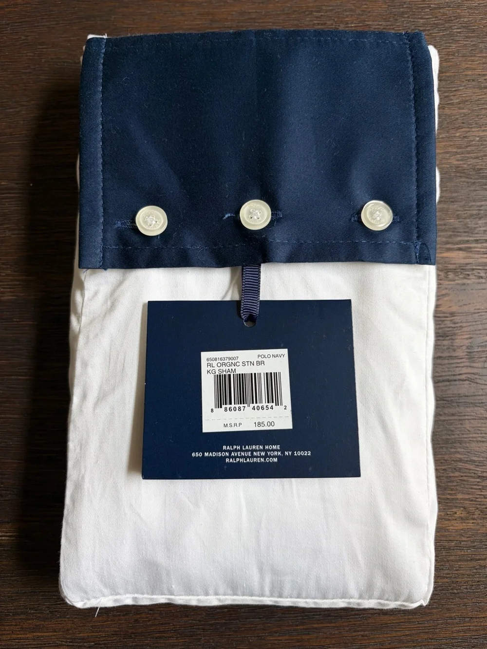 Ralph Lauren Home Organic Cotton Sateen Border Sham King Size Polo Navy Luxury